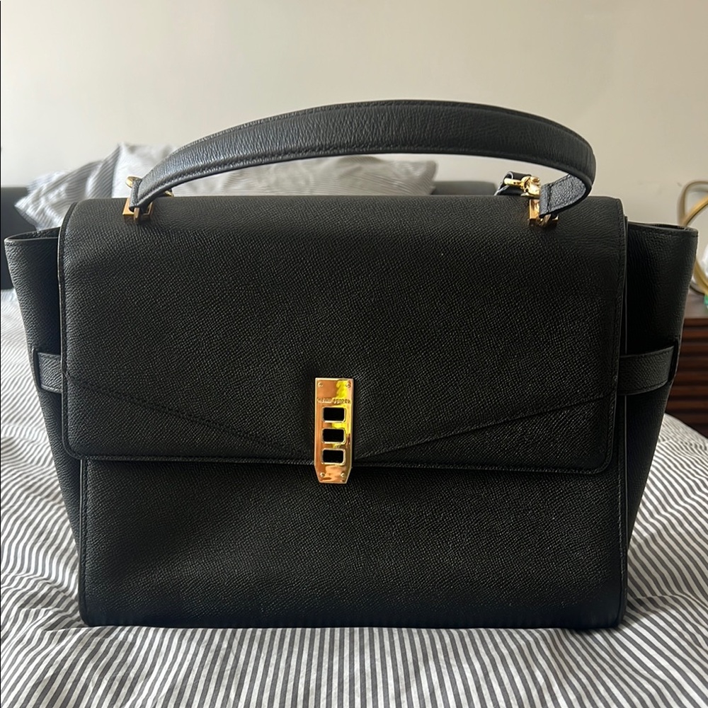 Henri Bendel Black Satchel with Gold Hardware